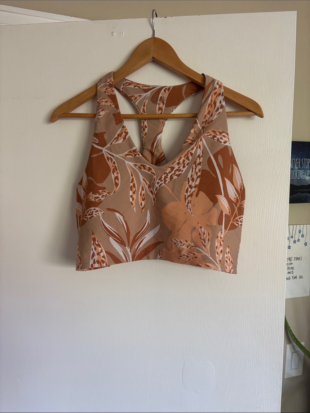 aerie Floral Racerback Cropped Tank Top in Rust and Cream
